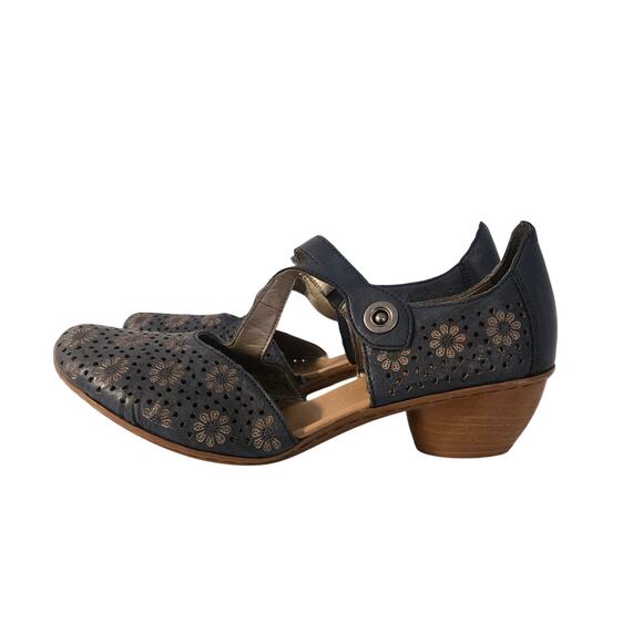 Reiker Navy Blue Strappy Heels Floral Cutouts 41 - Picture 1 of 9